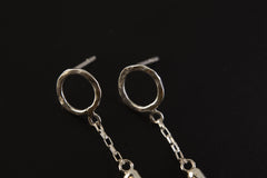 Green Tourmaline Earrings: Raw Gem, Hammered Sterling Silver Chain Studs