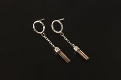 Pink Tourmaline Sterling Silver Chain Earrings: Hammered Stud Dangle