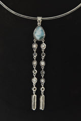 AAA Larimar Opal Pearl Moonstone Necklace 925 Sterling Silver Quartz Point High Shine Ocean Talisman