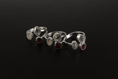 Adjustable Sterling Silver Ring: Opal, Herkimer Diamond & Moonstone