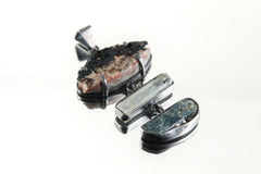 Ocean Mind Azurite Aquamarine Kyanite pendant shown on white background with raw blue gemstone layers.
