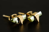 Gold Wrapped Green Tourmaline Ear Studs: Sand Textured Sterling Silver