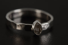 Petite Herkimer Diamond Ring: Hammered Sterling Silver Stack Band