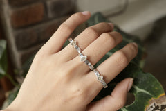 Petite Herkimer Diamond Ring: Hammered Sterling Silver Stack Band