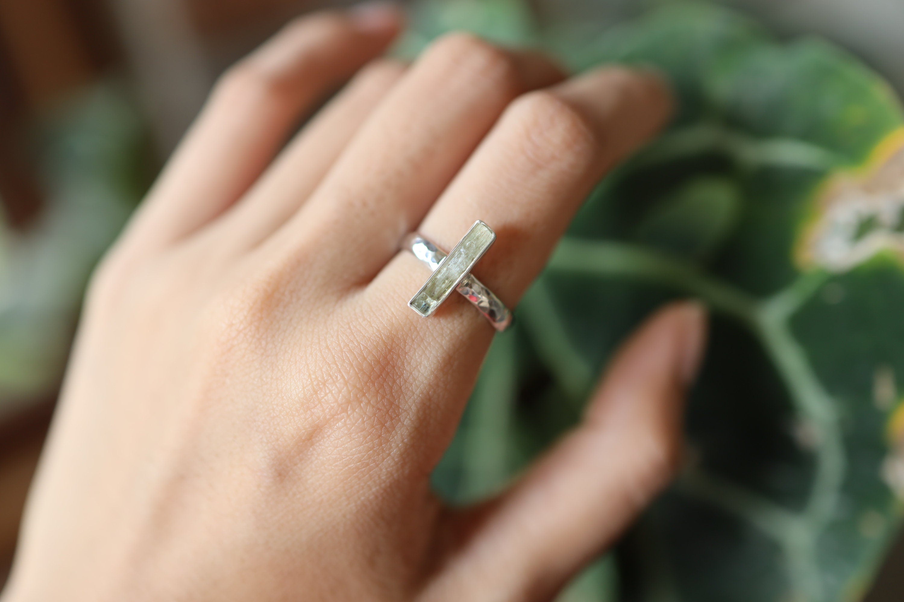 Australian Aquamarine Sterling Silver Ring - Hammered Band, Size 6