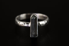 Sterling Silver Watermelon Tourmaline Ring: Hammered Band, Size 7