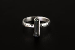 Sterling Silver Watermelon Tourmaline Ring: Hammered Band, Size 7