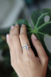 Vera Cruz Amethyst ring shown worn on hand, with polished 925 sterling silver band and pale lavender crystal setting.
