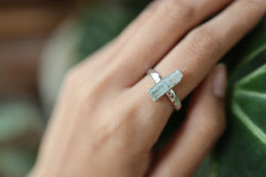 Aquamarine Crystal Ring: Hammered Sterling Silver Band, Size 8