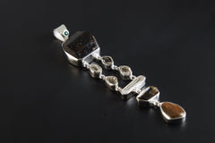 Emerald & Gemstone Silver Pendant: Herkimer Diamond, Aquamarine, Tiger Eye