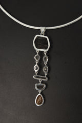 Emerald & Gemstone Silver Pendant: Herkimer Diamond, Aquamarine, Tiger Eye
