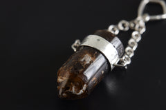 Earthen Bullet Brown Tourmaline - Sterling Silver Crystal Pendant - Hammered Textured & High Polish Finish