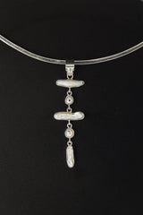 Dangling Moonstone Pearl Pendant: Hammered Sterling Silver Cascade
