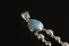 Lightning Ridge Opal, AAA Grade Larimar, Pearl, Moonstone & Quartz Point - Sterling Silver High Polish and Hammer Texture