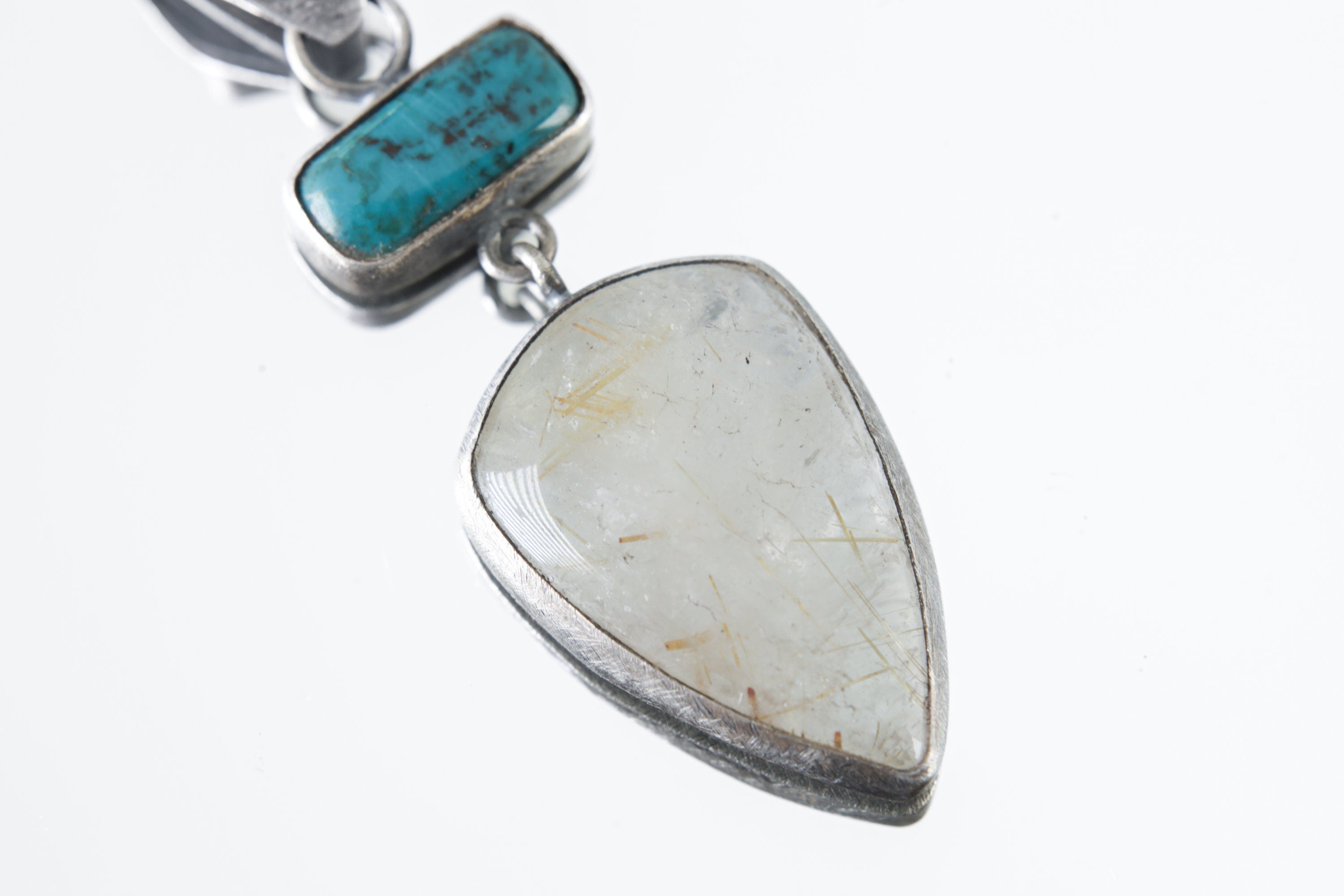 Ethereal Gaze Opal Gemstone - Sterling Silver Pendant -Oxidized Finish & Brush Textured