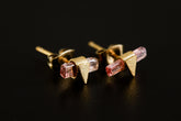Petite Gold Plated 925 Sterling Silver Wrap Stud Earrings - Natural Raw Pink Tourmaline, Lux Sand Textured, Organic Style with Butterfly Pin