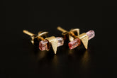 Gold Plated Sterling Silver Pink Tourmaline Stud Earrings: Sand Textured