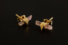 Gold Plated Sterling Silver Pink Tourmaline Stud Earrings: Sand Textured