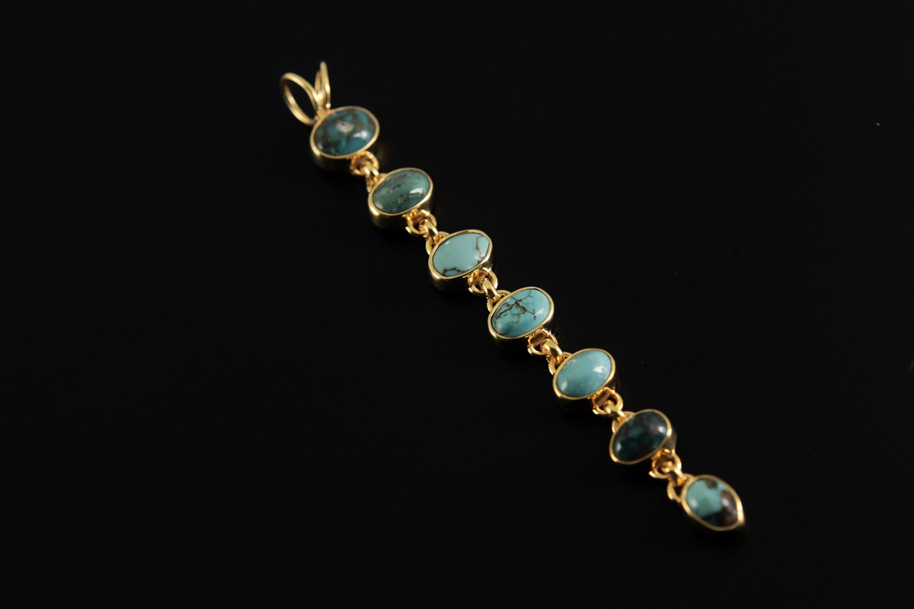 Gold-Plated Sterling Silver Turquoise Pendant: 7-Stone Cascade Amulet
