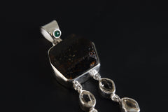 Emerald & Gemstone Silver Pendant: Herkimer Diamond, Aquamarine, Tiger Eye