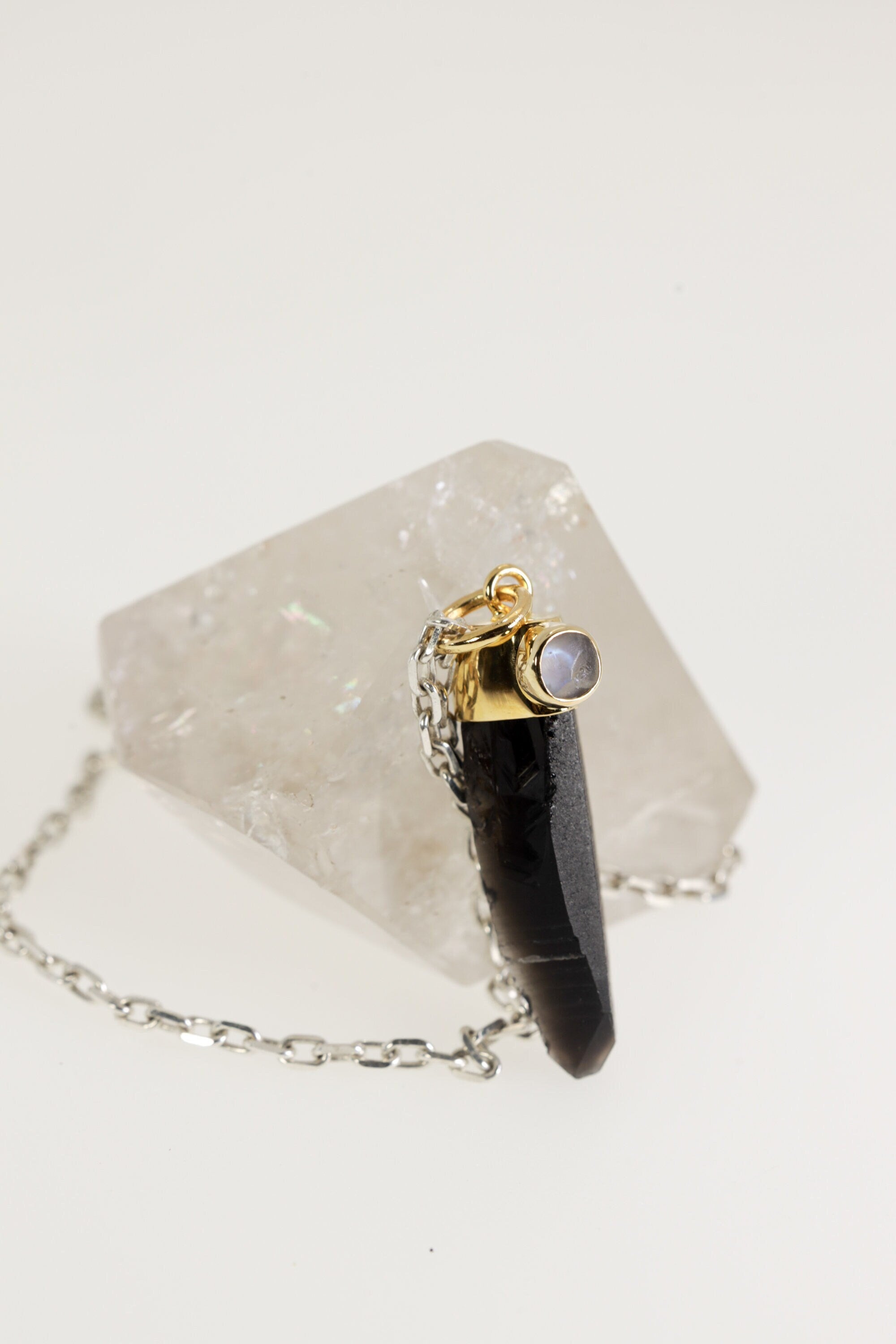 Gold-Plated Sterling Silver Phantom Quartz Pendant: Blue Moonstone Gemstone Jewelry