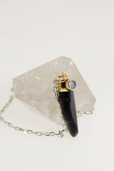 Gold-Plated Sterling Silver Phantom Quartz Pendant: Blue Moonstone Gemstone Jewelry