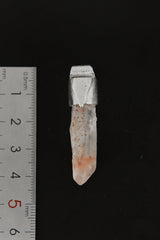 Australian Phantom Lithium Quartz Stack Pendant shown beside a ruler for scale with 925 silver cap and crystal point.