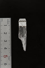 Pink Kunzite Stack Pendant shown beside a ruler for scale, measuring approximately 4.5 cm long.