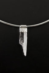 Pink Kunzite Stack Pendant shown on black background with textured sterling silver cap and adjustable necklace.