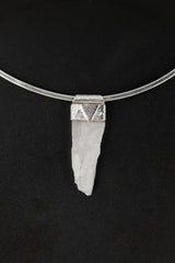 Himalayan Spodumene Stack Pendant shown on black background with adjustable black cotton necklace and textured silver cap.