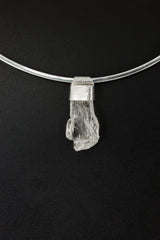 Naturally Clear Spodumene Slice - Stack Pendant - Organic Textured 925 Sterling Silver - Crystal Necklace