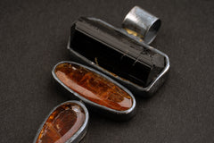 Oxidized Sterling Silver Pendant: Raw Black Tourmaline & Red Kyanite