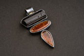 Oxidized Sterling Silver Pendant: Raw Black Tourmaline & Red Kyanite