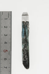 Australian Ocean Kyanite Stack Pendant shown beside a ruler for scale with textured 925 silver cap and blue crystal body.