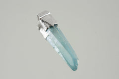 Lemurian Aqua Aura Quartz Pendant: Sterling Silver Crystal Point