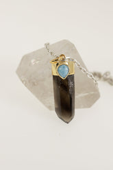Larimar & Smoky Quartz Pendant: Gold-Plated Sterling Silver Ocean Stone