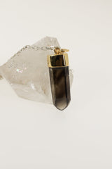 Smoky Phantom Quartz Larimar Pendant Gold Plated Silver Necklace Root Throat Heart Chakra Gift