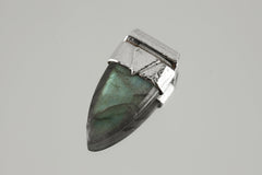 Tooth Shaped Blue Labradorite Cabochon - Stack Pendant - Organic Textured 925 Sterling Silver - Crystal Necklace