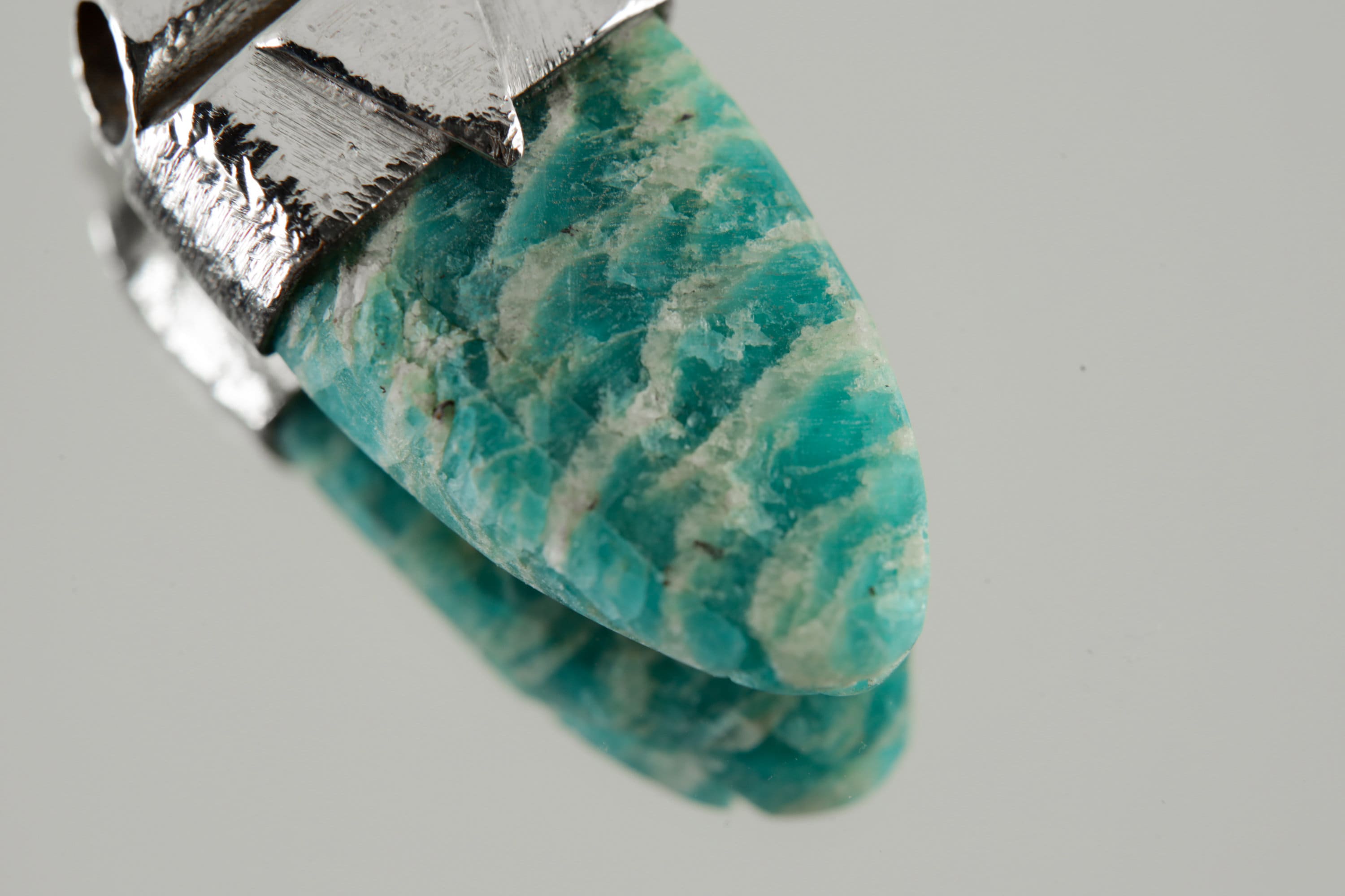Tooth Shaped Rough-Cut Amazonite - Stack Pendant - Organic Textured 925 Sterling Silver - Crystal Necklace - No/3