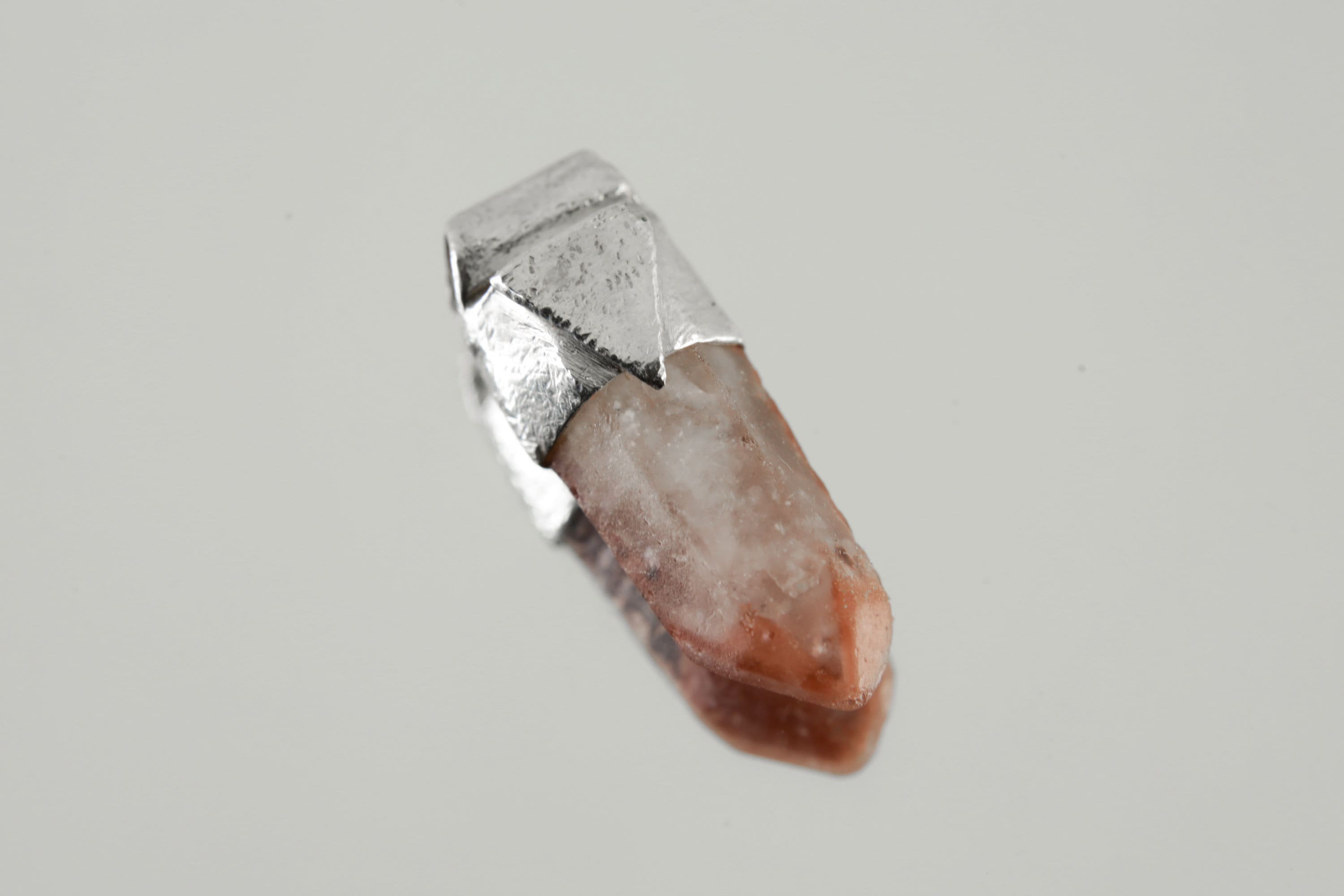 Australian Phantom Lithium Quartz Point Pendant: Textured Sterling Silver