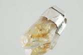 Natural Phantom Citrine Quartz Stack Pendant shown on light background with sterling silver cap and golden crystal point.