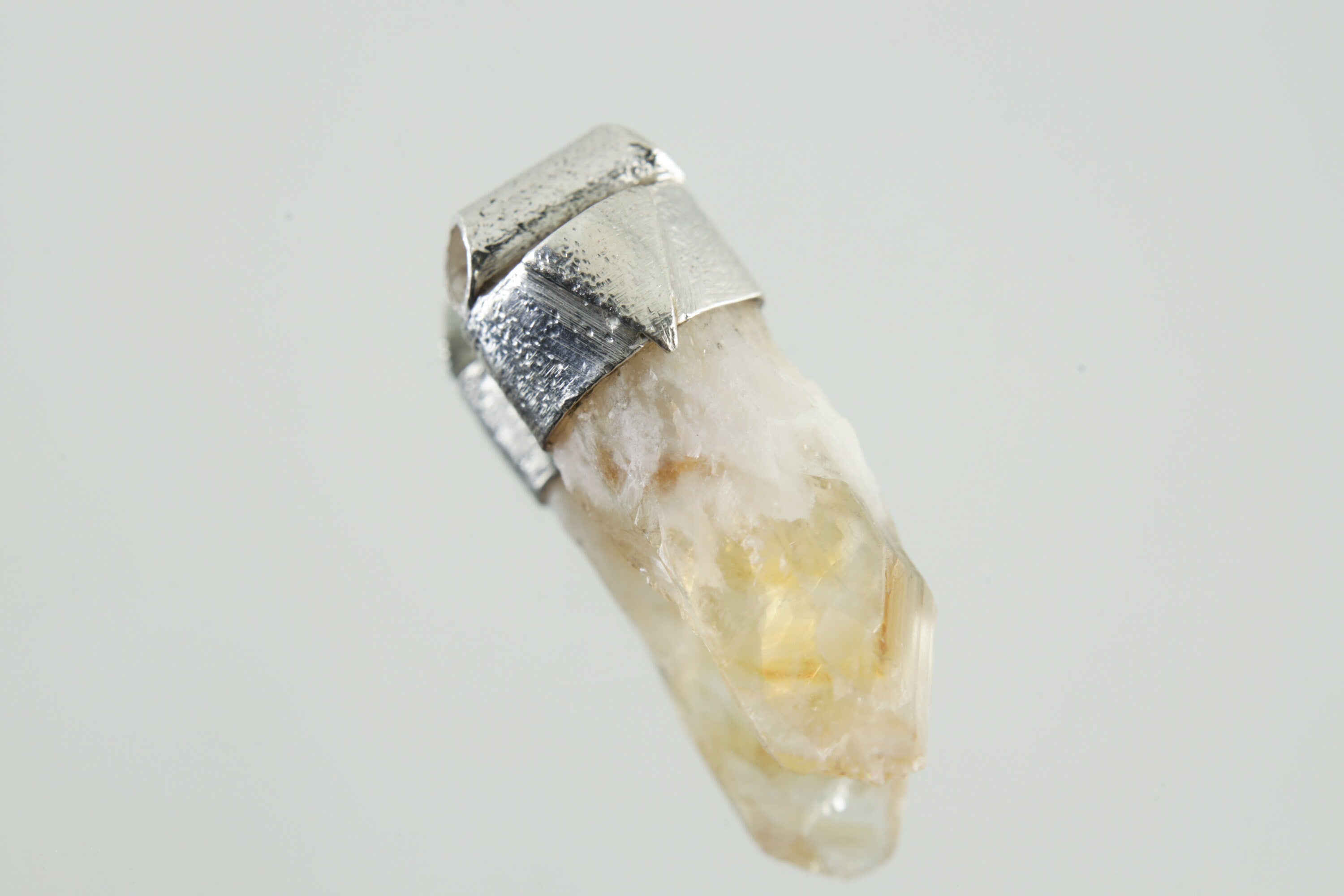 Natural Phantom Citrine Quartz Point Pendant: Textured Sterling Silver