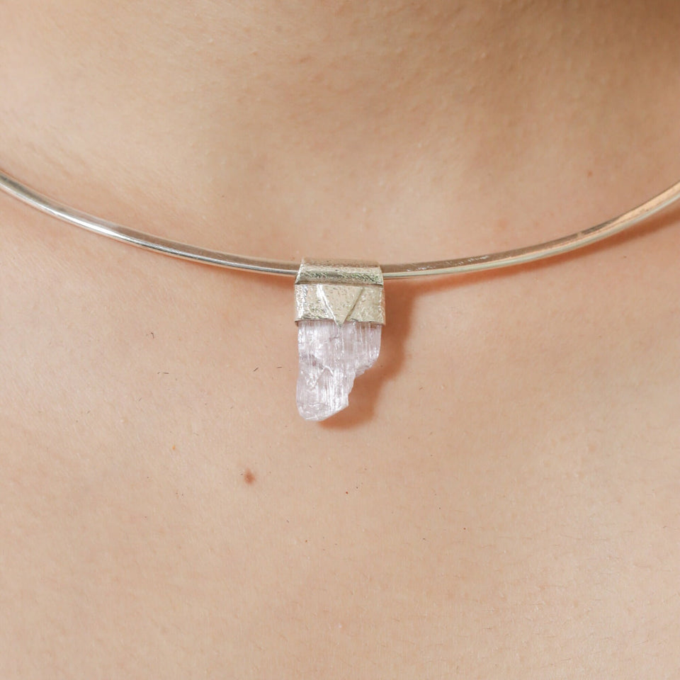 Light Pink Kunzite Stack Pendant 925 Sterling Silver Spodumene Necklace Heart Throat Chakra Layering Gift