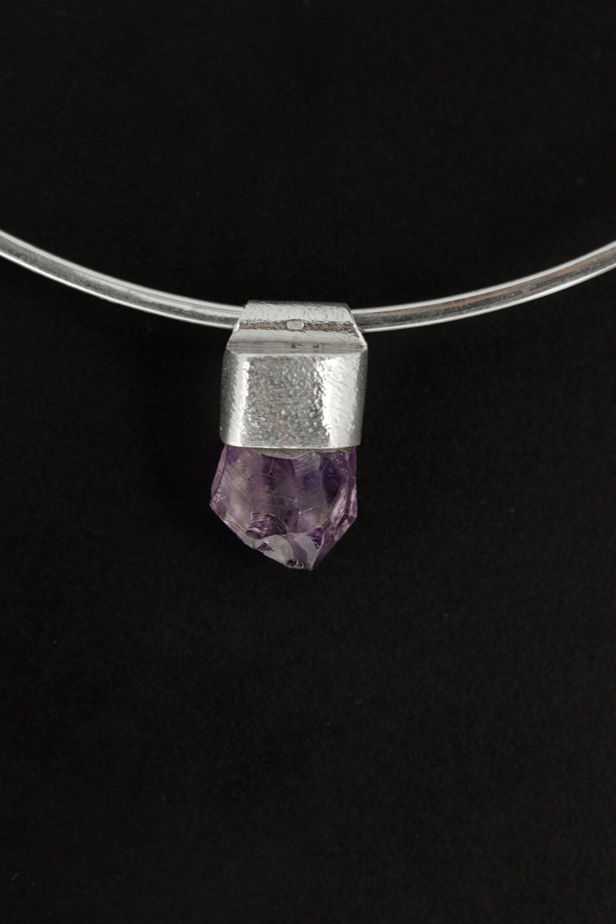 Vibrant Phantom Amethyst Point - Stack Pendant - Organic Textured 925 Sterling Silver - Crystal Necklace