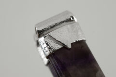 Rectengular Chevron Amethyst Cabochon - Stack Pendant - Organic Textured 925 Sterling Silver - Crystal Necklace