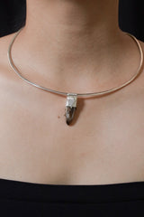 Torrington Cathedral Drusy Phantom Laser Citrine Quartz Stack Pendant shown worn on the chest as a sterling silver layering necklace.