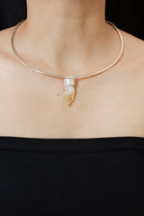 Natural Phantom Citrine Quartz Point Pendant: Textured Sterling Silver