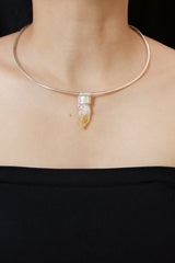 Natural Phantom Citrine Quartz Point Pendant: Textured Sterling Silver