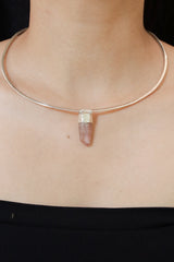 Australian Phantom Lithium Quartz Stack Pendant shown worn on the chest as a soft sterling silver layering necklace.