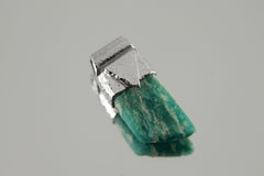 Rough Amazonite Pendant 925 Silver Stack Necklace Textured Bezel Truth Courage Talisman Jewelry